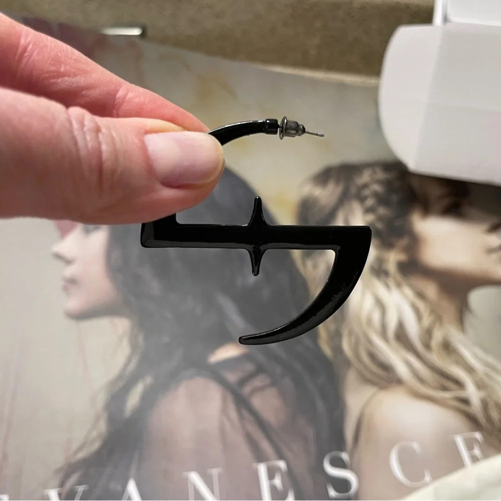 Evanescence Black Chunky Logo Hoop Earrings. - Picture 3 of 4